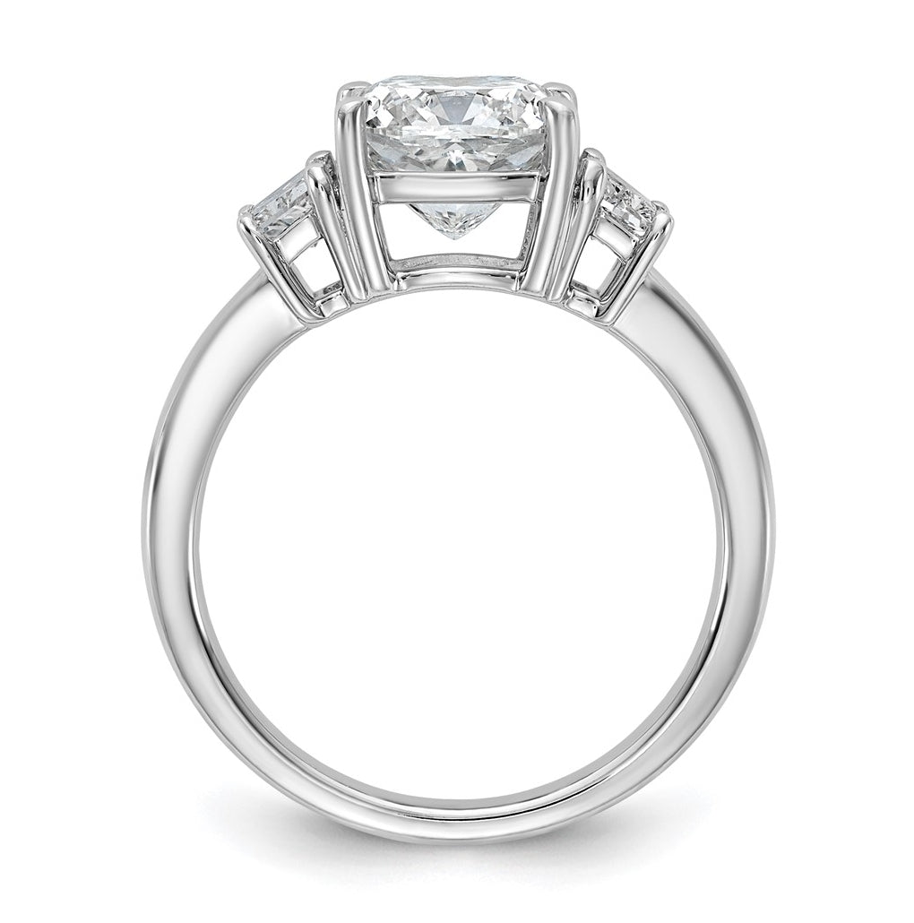 14k White Gold 3 1/8 carat Certified Lab Grown Diamond VS+ F+ Cushion and Half Moon Complete Three Stone Engagement Ring