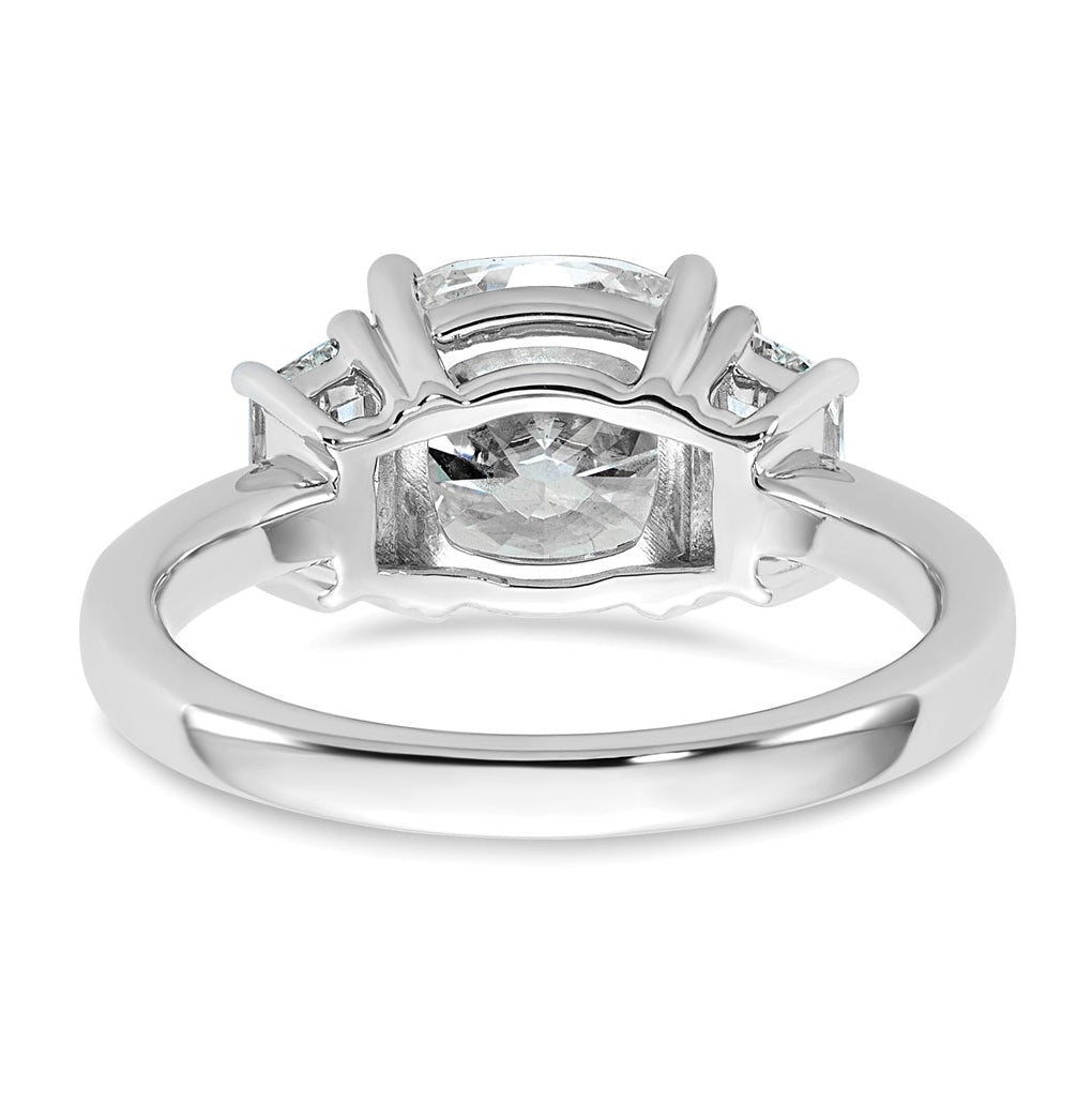 14k White Gold 3 1/8 carat Certified Lab Grown Diamond VS+ F+ Cushion and Half Moon Complete Three Stone Engagement Ring