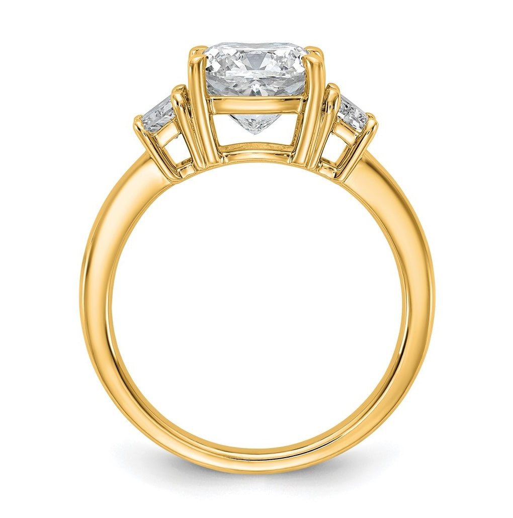 14k Yellow Gold Certified Lab Grown Diamond VS+ F+ Cushion and Half Moon Complete Three Stone Engagement Ring