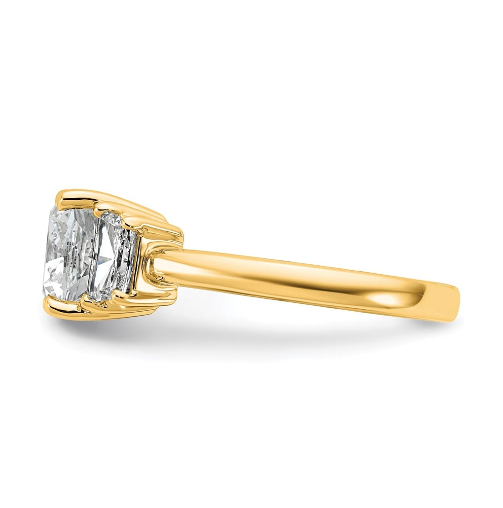 14k Yellow Gold Certified Lab Grown Diamond VS+ F+ Cushion and Half Moon Complete Three Stone Engagement Ring