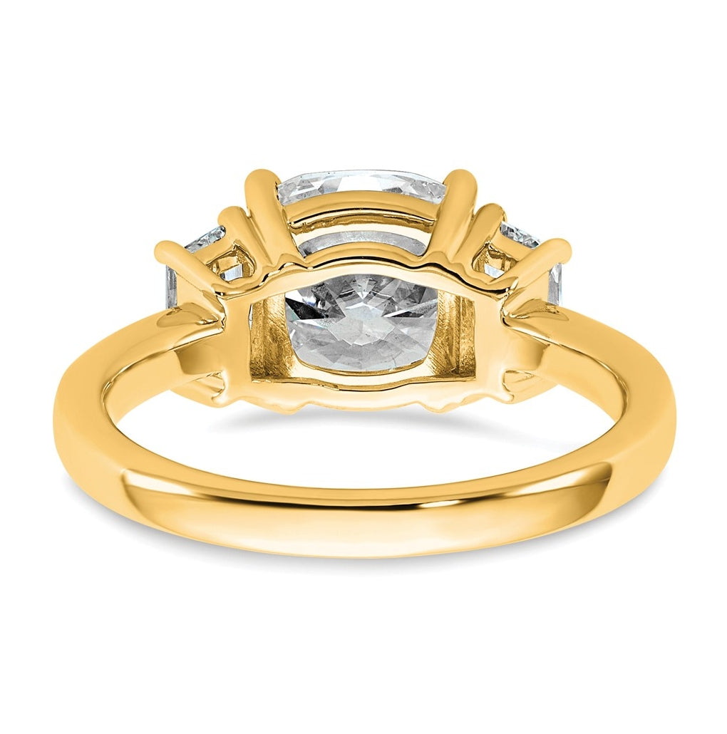 14k Yellow Gold Certified Lab Grown Diamond VS+ F+ Cushion and Half Moon Complete Three Stone Engagement Ring
