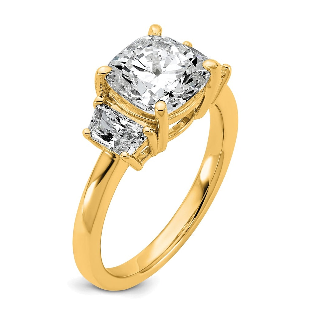 14k Yellow Gold Certified Lab Grown Diamond VS+ F+ Cushion and Half Moon Complete Three Stone Engagement Ring