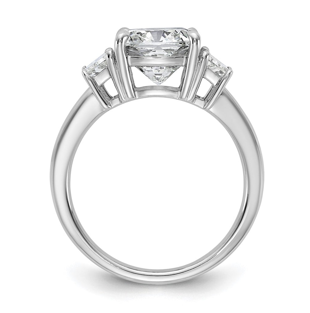 14k White Gold 3 3/4 carat Certified Lab Grown Diamond VS+ F+ Cushion and Half Moon Complete Three Stone Engagement Ring