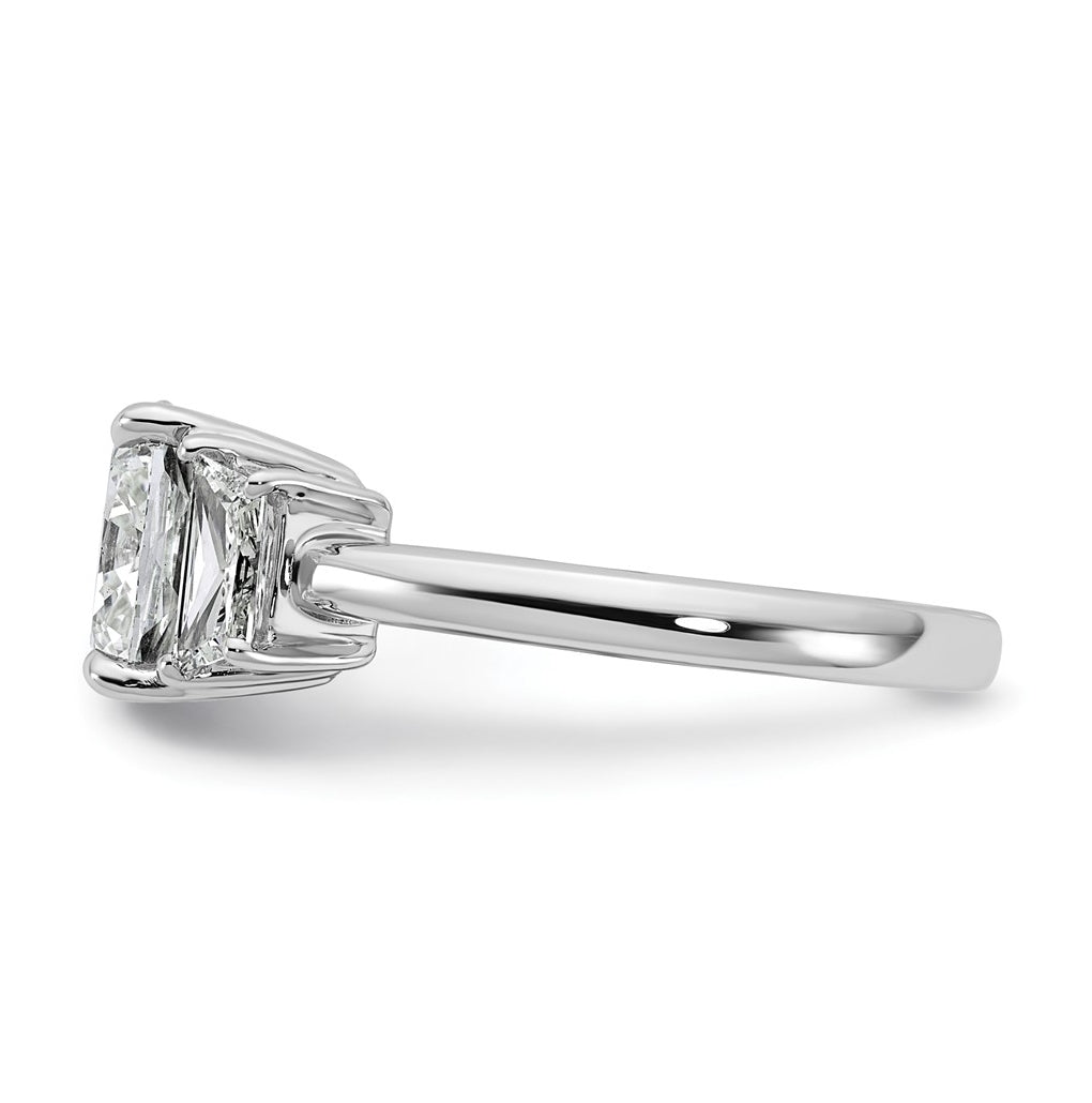 14k White Gold 3 3/4 carat Certified Lab Grown Diamond VS+ F+ Cushion and Half Moon Complete Three Stone Engagement Ring