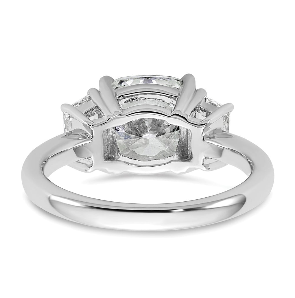 14k White Gold 3 3/4 carat Certified Lab Grown Diamond VS+ F+ Cushion and Half Moon Complete Three Stone Engagement Ring