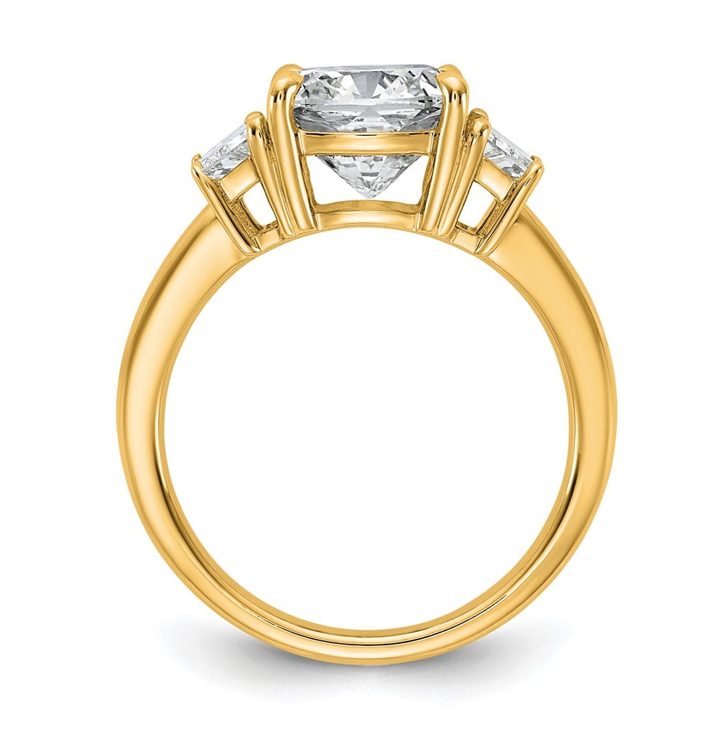 14k Yellow Gold Certified Lab Grown Diamond VS+ F+ Cushion and Half Moon Complete Three Stone Engagement Ring