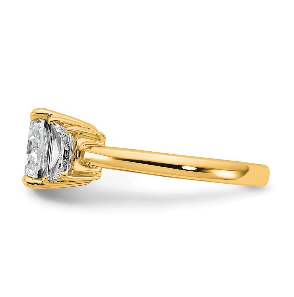 14k Yellow Gold Certified Lab Grown Diamond VS+ F+ Cushion and Half Moon Complete Three Stone Engagement Ring