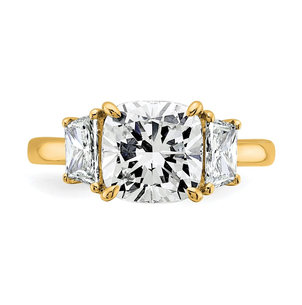 14k Yellow Gold Certified Lab Grown Diamond VS+ F+ Cushion and Half Moon Complete Three Stone Engagement Ring