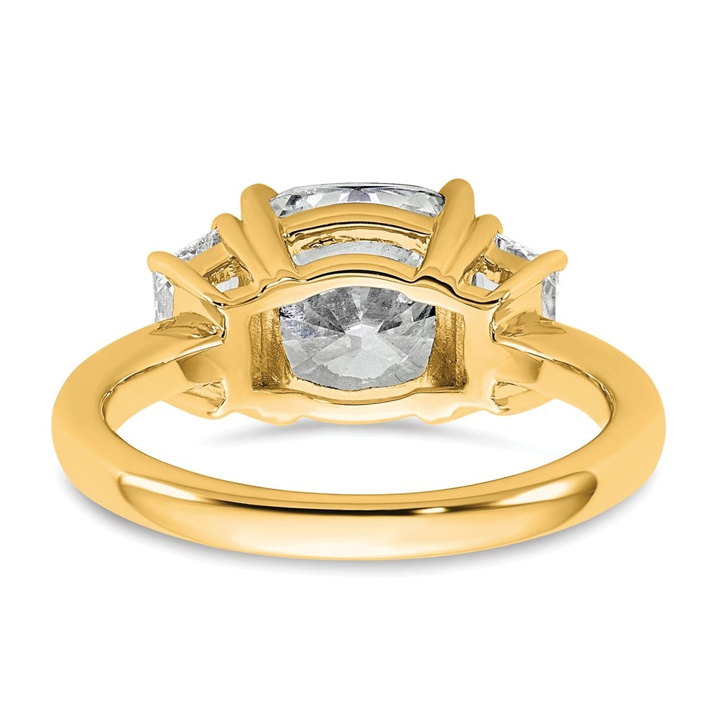 14k Yellow Gold Certified Lab Grown Diamond VS+ F+ Cushion and Half Moon Complete Three Stone Engagement Ring