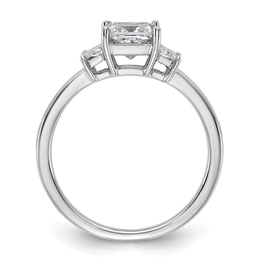 14k White Gold 1 3/8 carat Certified Lab Grown Diamond VS+ F+ Princess and Trapezoid Complete Three Stone Engagement Ring