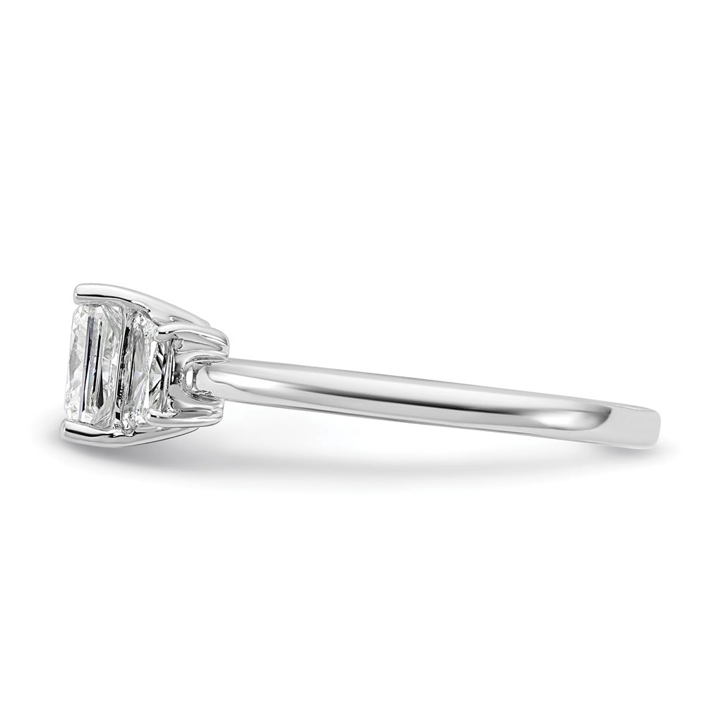 14k White Gold 1 3/8 carat Certified Lab Grown Diamond VS+ F+ Princess and Trapezoid Complete Three Stone Engagement Ring