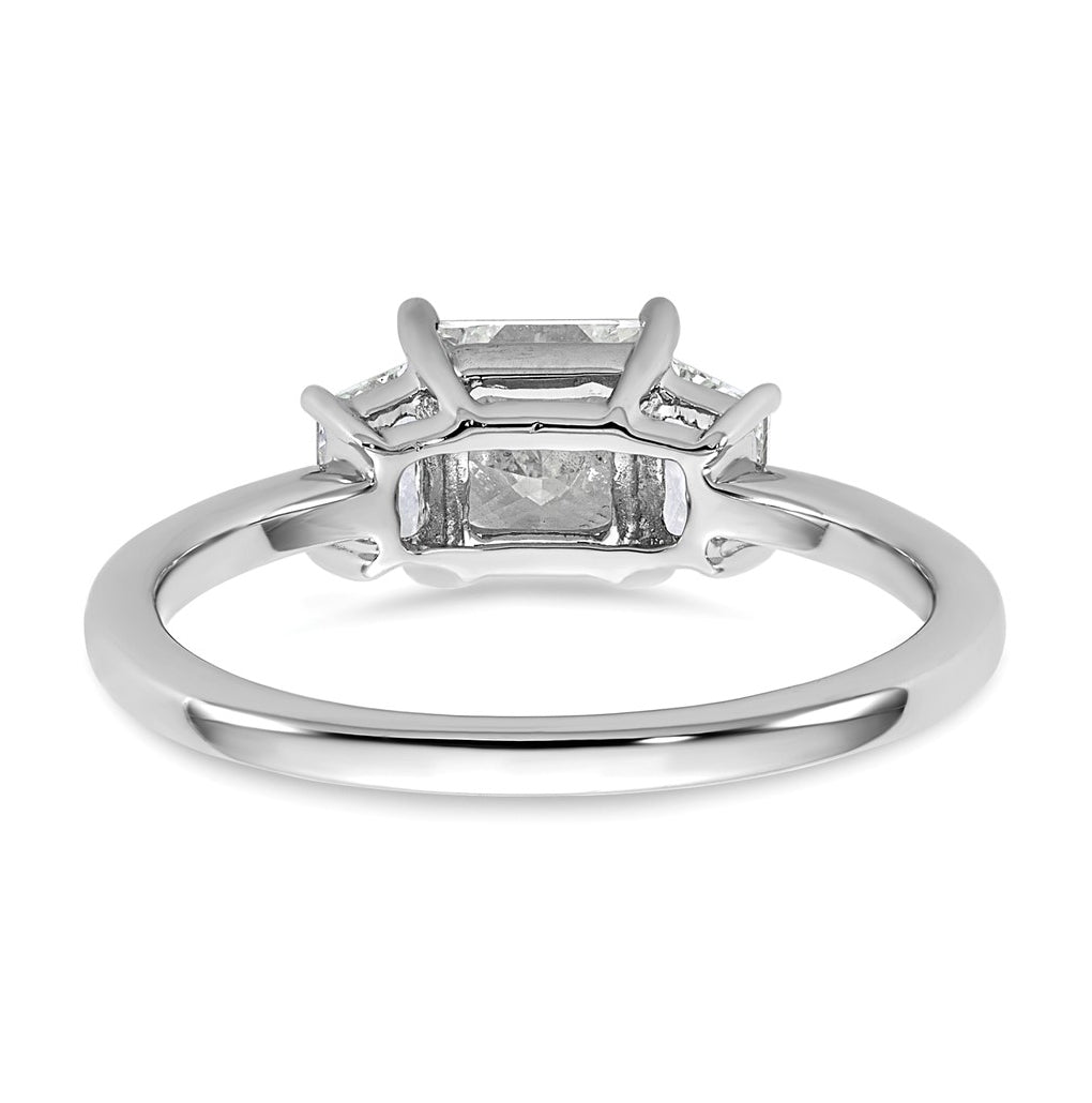 14k White Gold 1 3/8 carat Certified Lab Grown Diamond VS+ F+ Princess and Trapezoid Complete Three Stone Engagement Ring