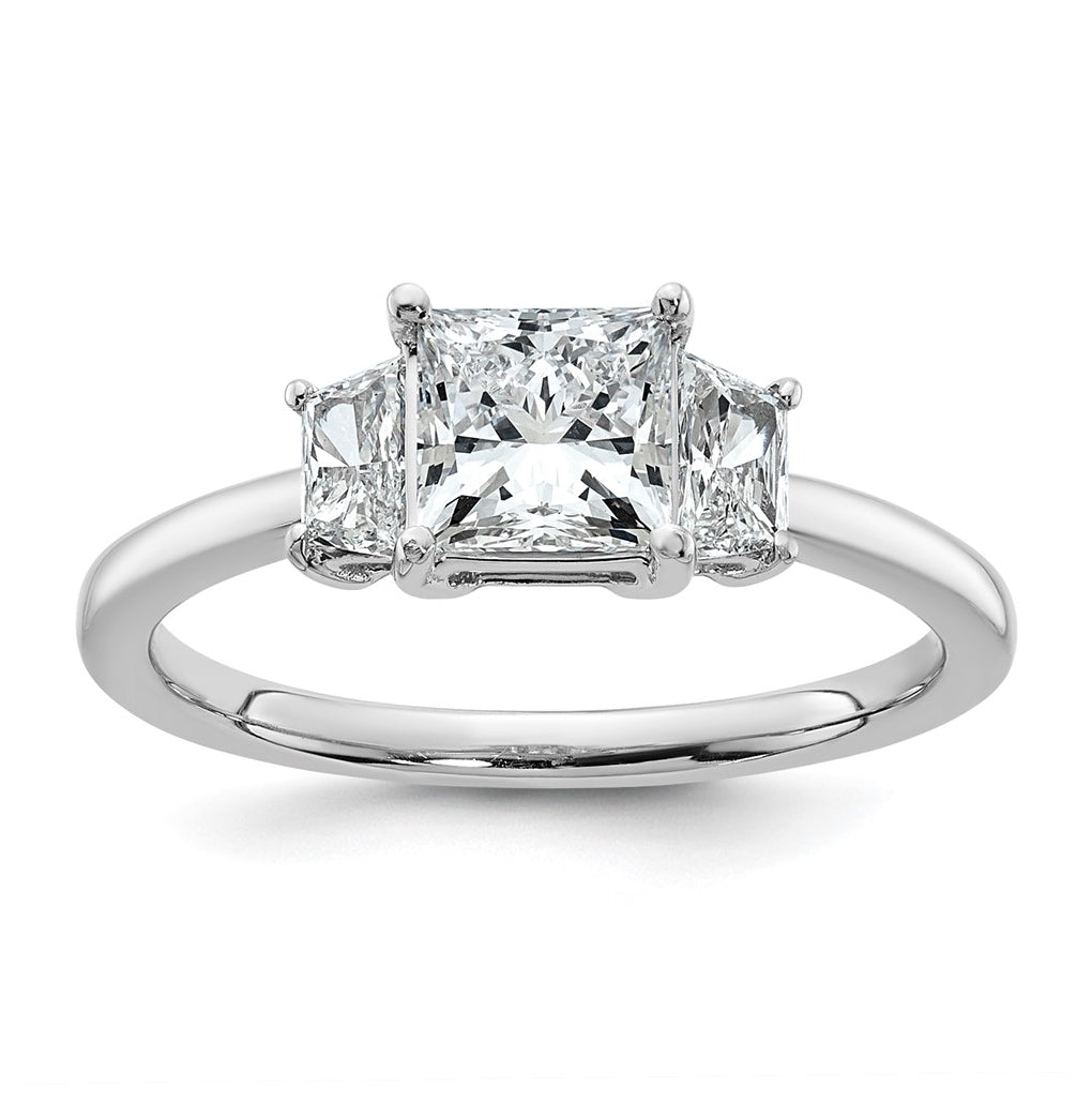 14k White Gold 1 3/8 carat Certified Lab Grown Diamond VS+ F+ Princess and Trapezoid Complete Three Stone Engagement Ring