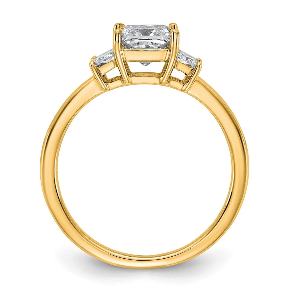 14k Yellow Gold 1 3/8 carat Certified Lab Grown Diamond VS+ F+ Princess and Trapezoid Complete Three Stone Engagement Ring