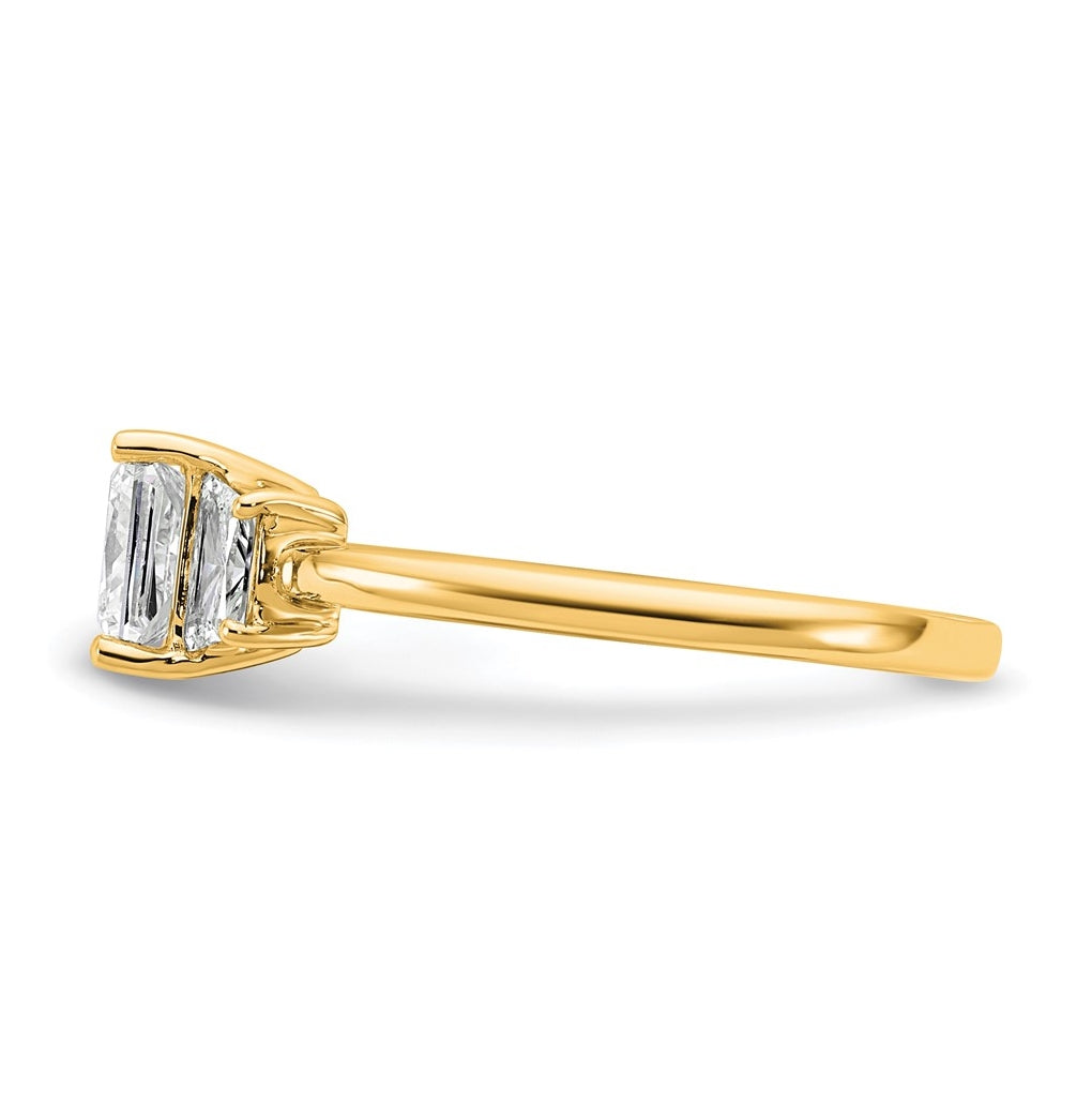 14k Yellow Gold 1 3/8 carat Certified Lab Grown Diamond VS+ F+ Princess and Trapezoid Complete Three Stone Engagement Ring