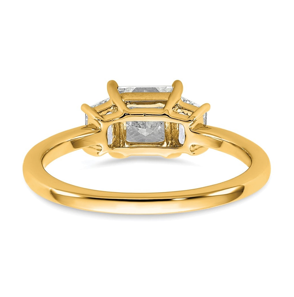 14k Yellow Gold 1 3/8 carat Certified Lab Grown Diamond VS+ F+ Princess and Trapezoid Complete Three Stone Engagement Ring