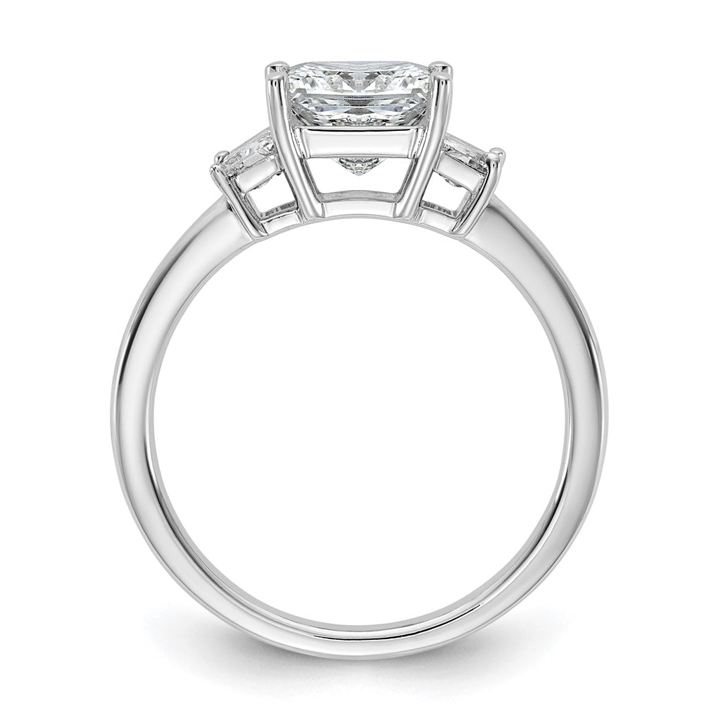 14k White Gold 2 carat Certified Lab Grown Diamond VS+ F+ Princess and Trapezoid Complete Three Stone Engagement Ring