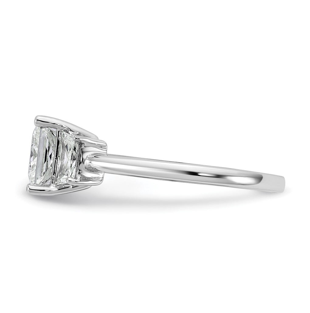 14k White Gold 2 carat Certified Lab Grown Diamond VS+ F+ Princess and Trapezoid Complete Three Stone Engagement Ring