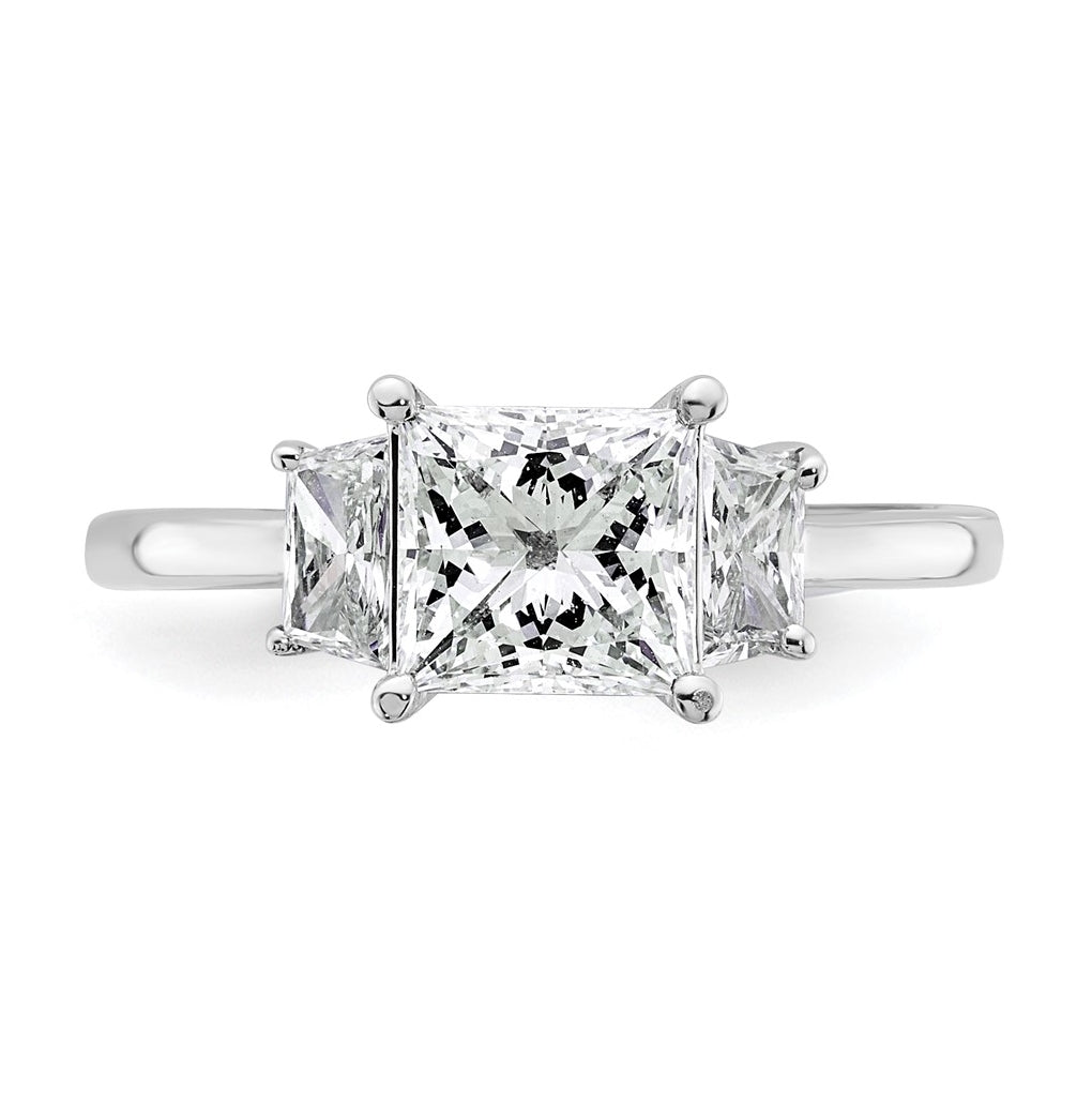 14k White Gold 2 carat Certified Lab Grown Diamond VS+ F+ Princess and Trapezoid Complete Three Stone Engagement Ring