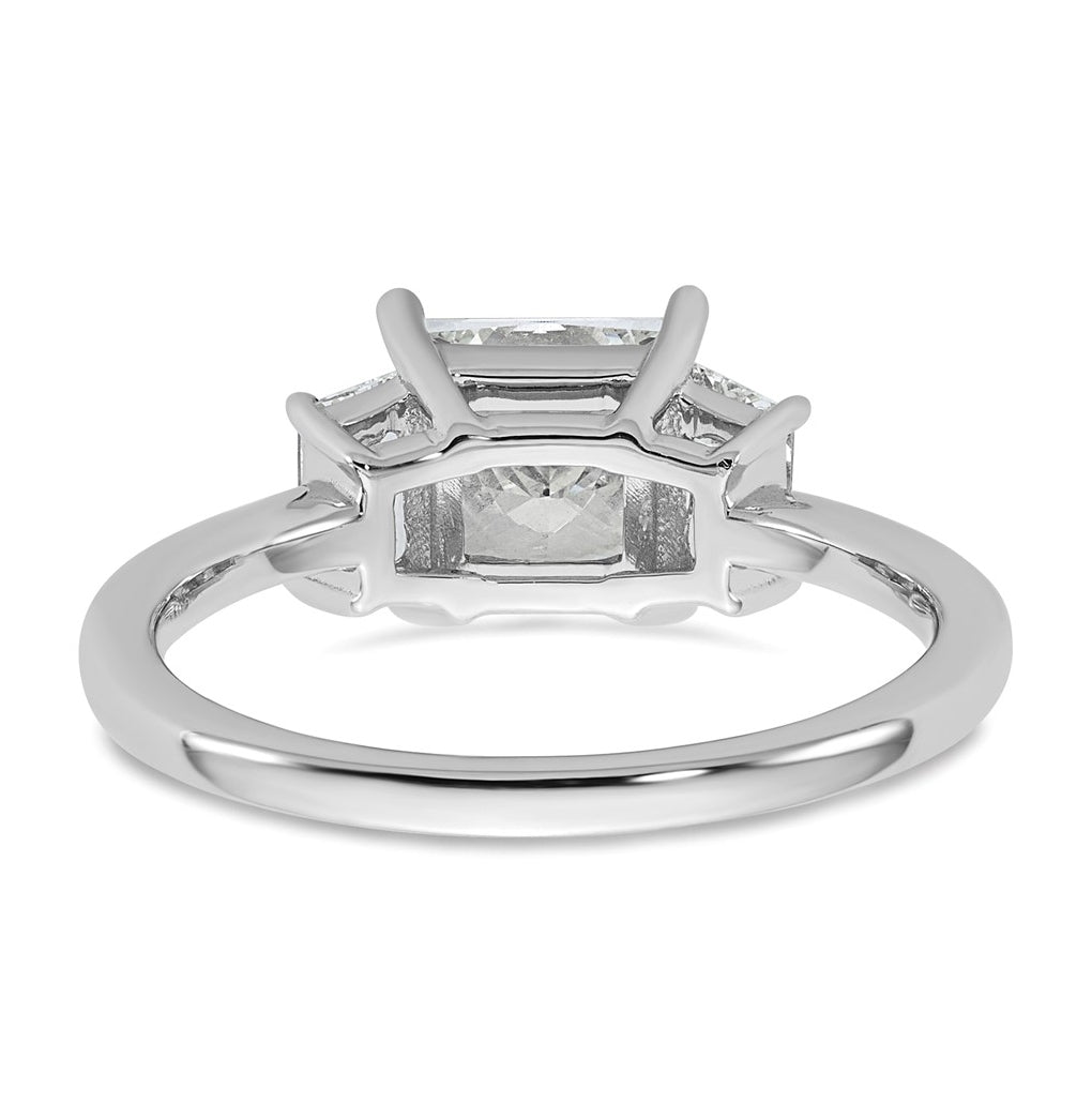 14k White Gold 2 carat Certified Lab Grown Diamond VS+ F+ Princess and Trapezoid Complete Three Stone Engagement Ring