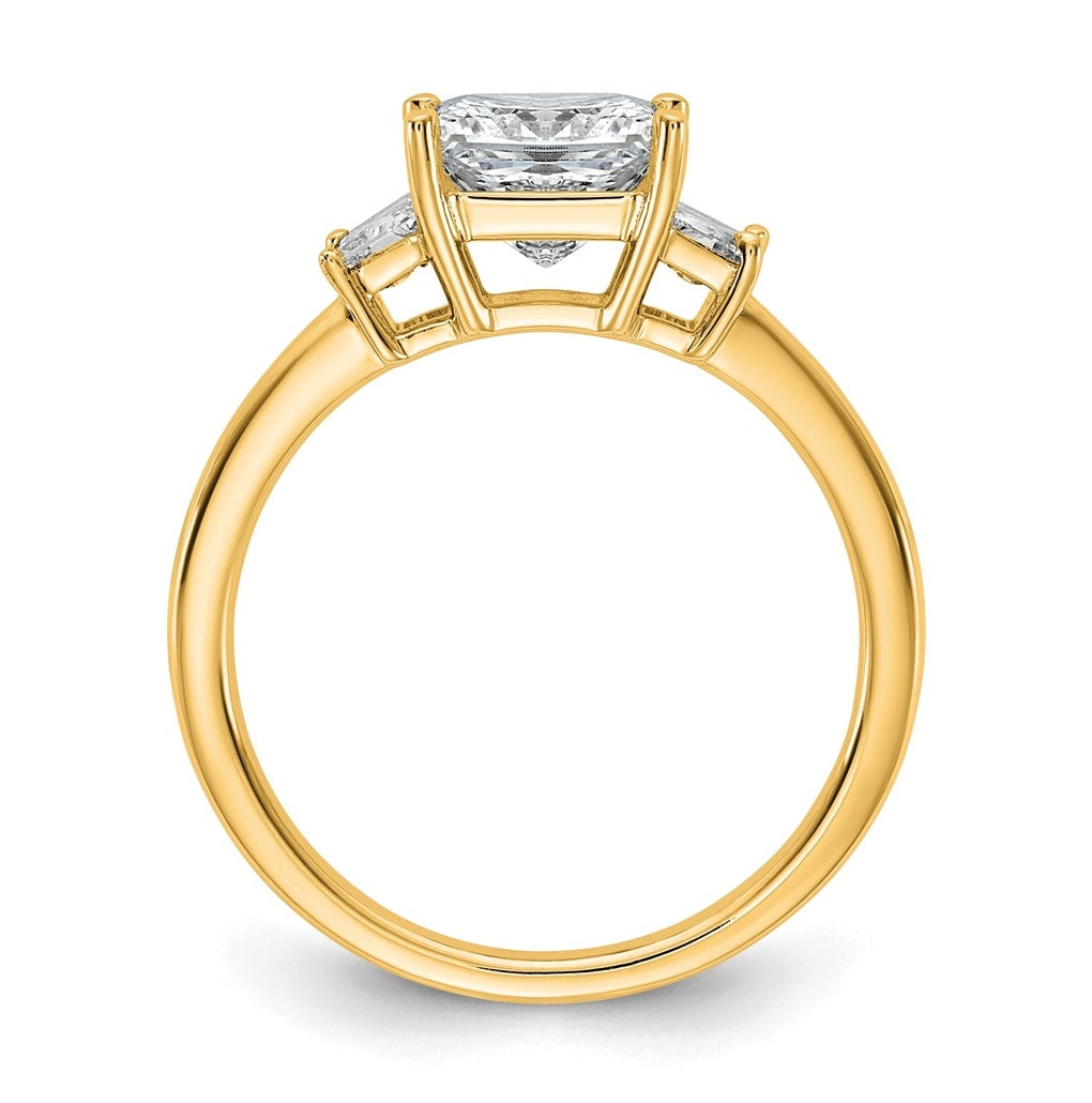 14k Yellow Gold 2 carat Certified Lab Grown Diamond VS+ F+ Princess and Trapezoid Complete Three Stone Engagement Ring