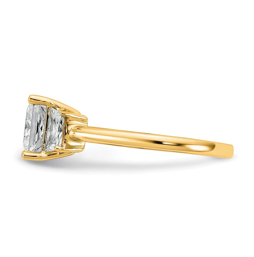 14k Yellow Gold 2 carat Certified Lab Grown Diamond VS+ F+ Princess and Trapezoid Complete Three Stone Engagement Ring