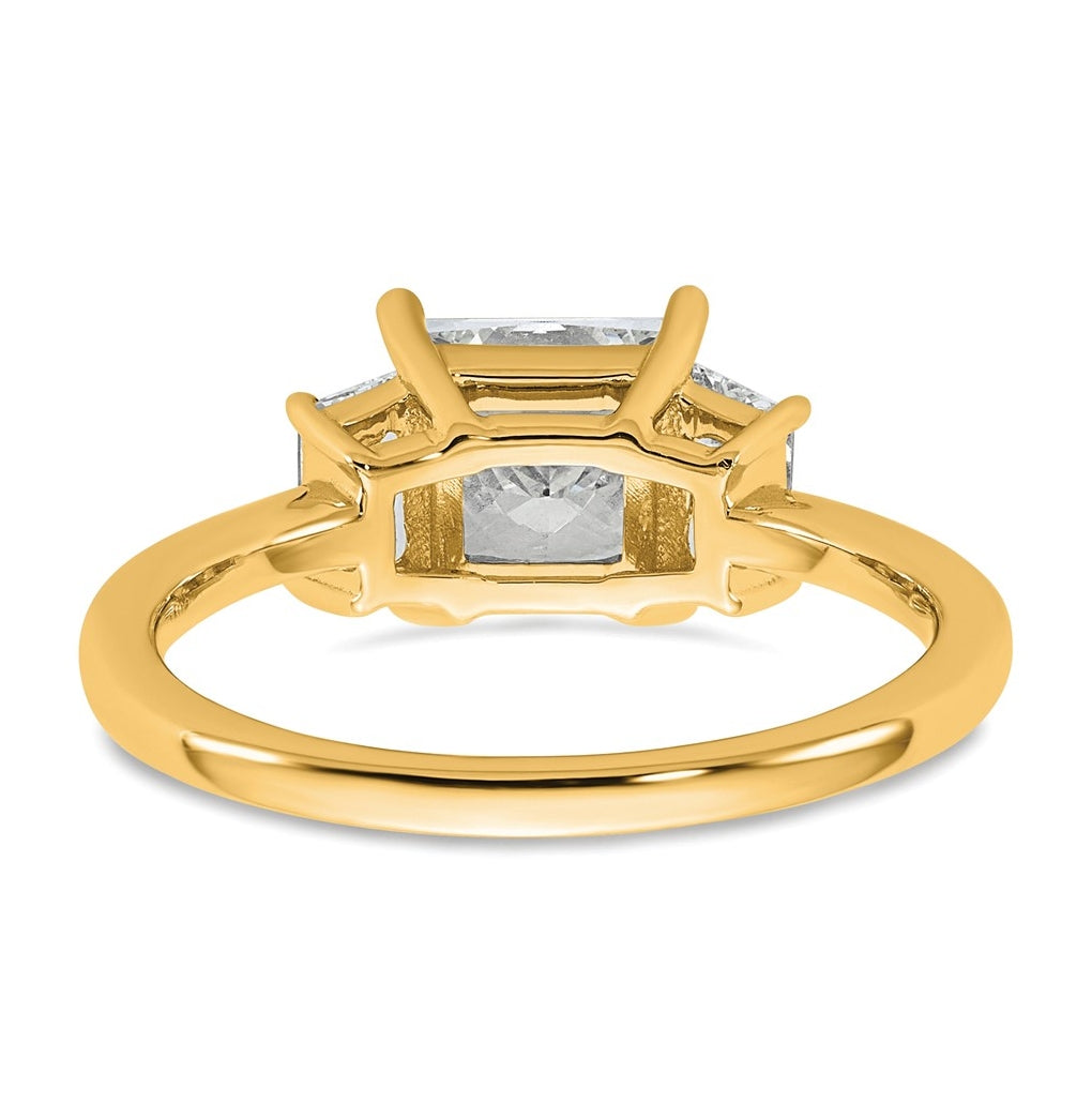 14k Yellow Gold 2 carat Certified Lab Grown Diamond VS+ F+ Princess and Trapezoid Complete Three Stone Engagement Ring