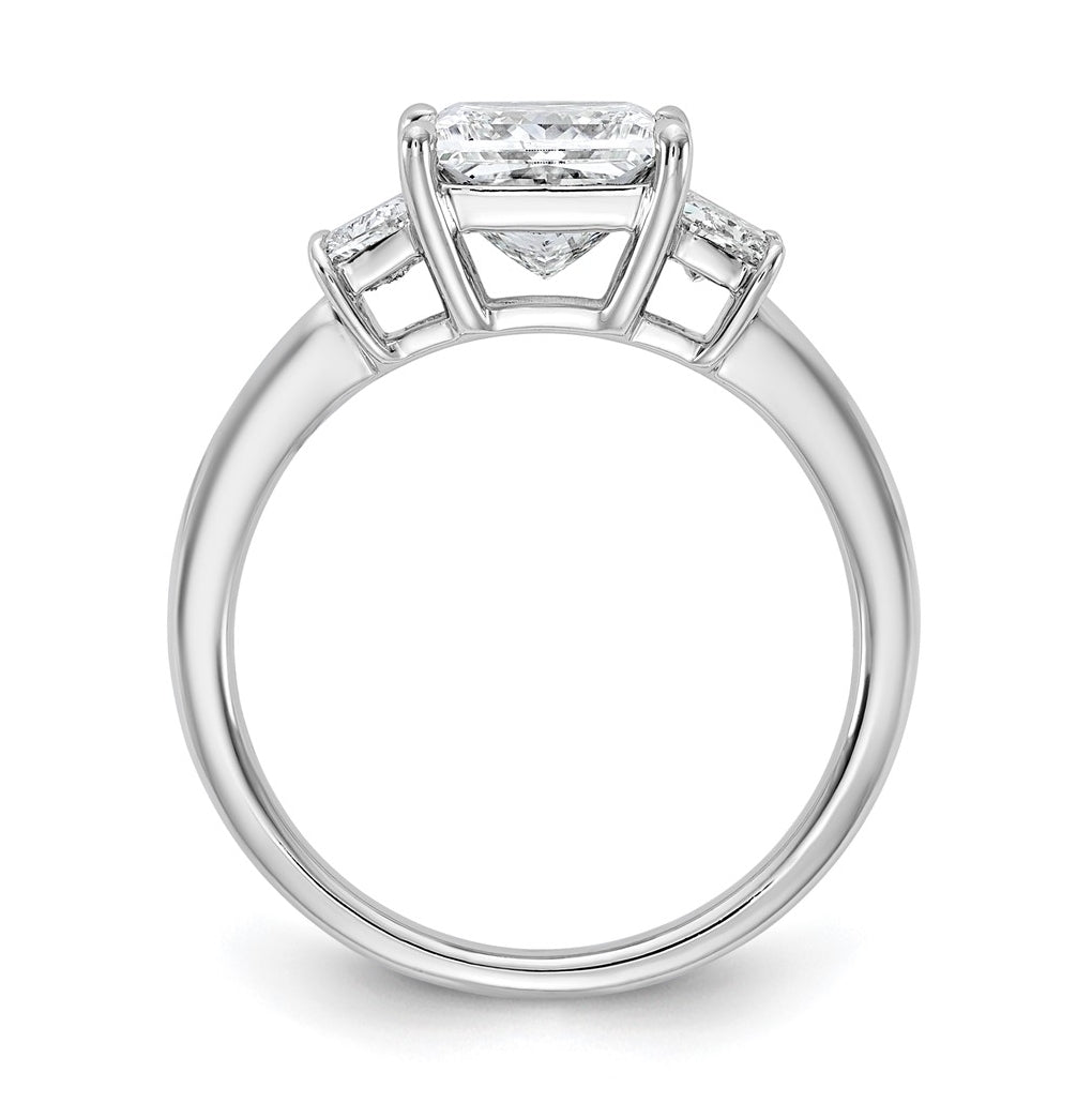 14k White Gold 2 3/4 carat Certified Lab Grown Diamond VS+ F+ Princess and Trapezoid Complete Three Stone Engagement Ring