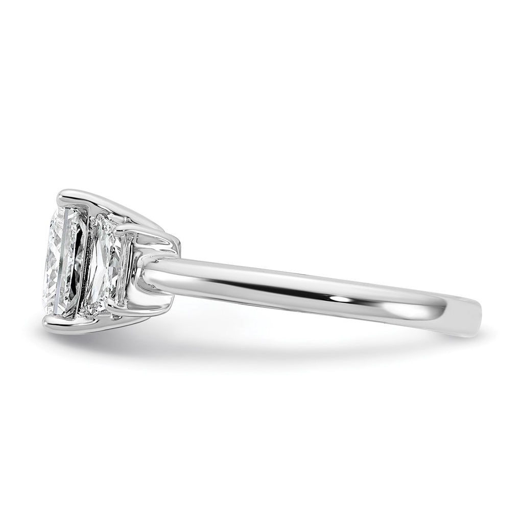 14k White Gold 2 3/4 carat Certified Lab Grown Diamond VS+ F+ Princess and Trapezoid Complete Three Stone Engagement Ring