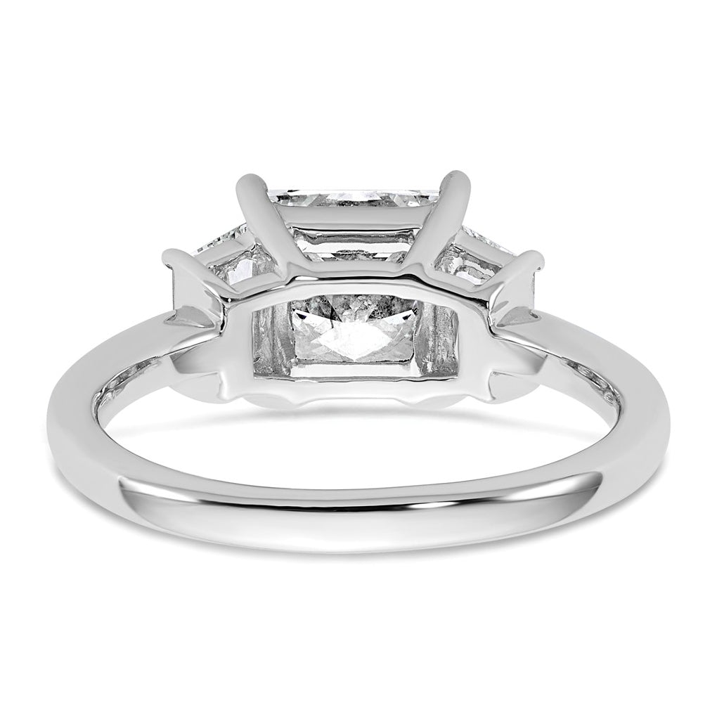 14k White Gold 2 3/4 carat Certified Lab Grown Diamond VS+ F+ Princess and Trapezoid Complete Three Stone Engagement Ring