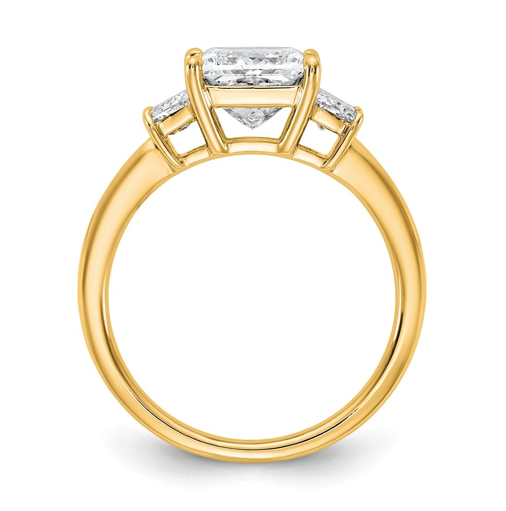 14k Yellow Gold 2 3/4 carat Certified Lab Grown Diamond VS+ F+ Princess and Trapezoid Complete Three Stone Engagement Ring