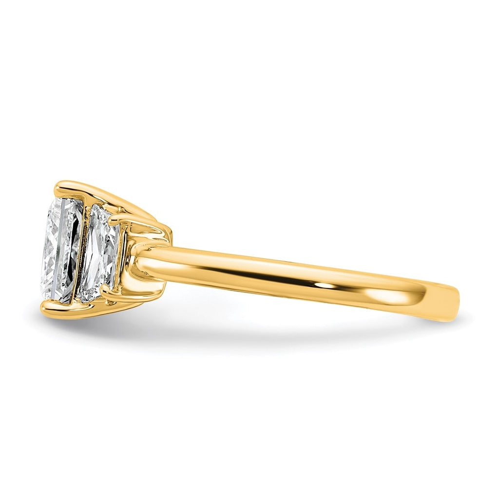 14k Yellow Gold 2 3/4 carat Certified Lab Grown Diamond VS+ F+ Princess and Trapezoid Complete Three Stone Engagement Ring
