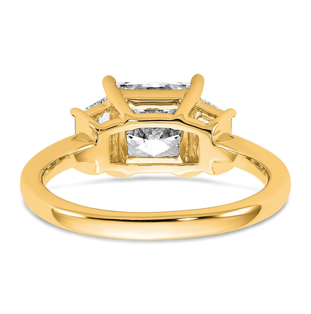 14k Yellow Gold 2 3/4 carat Certified Lab Grown Diamond VS+ F+ Princess and Trapezoid Complete Three Stone Engagement Ring