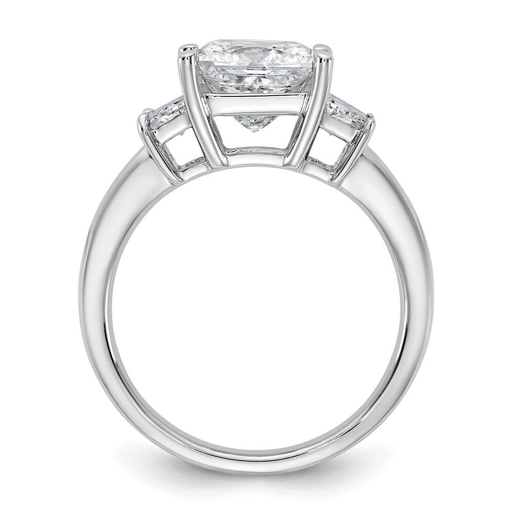 14k White Gold 3 1/3 carat Certified Lab Grown Diamond VS+ F+ Princess and Trapezoid Complete Three Stone Engagement Ring