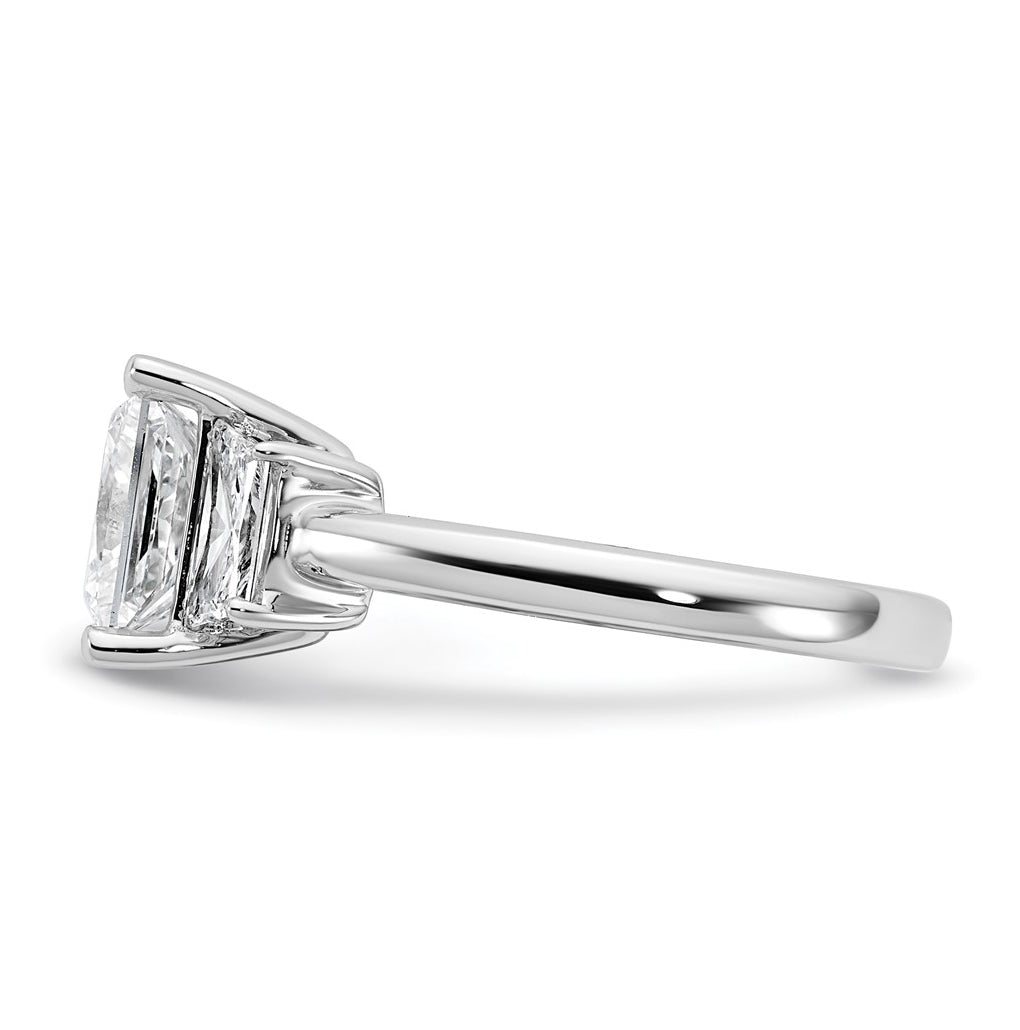 14k White Gold 3 1/3 carat Certified Lab Grown Diamond VS+ F+ Princess and Trapezoid Complete Three Stone Engagement Ring