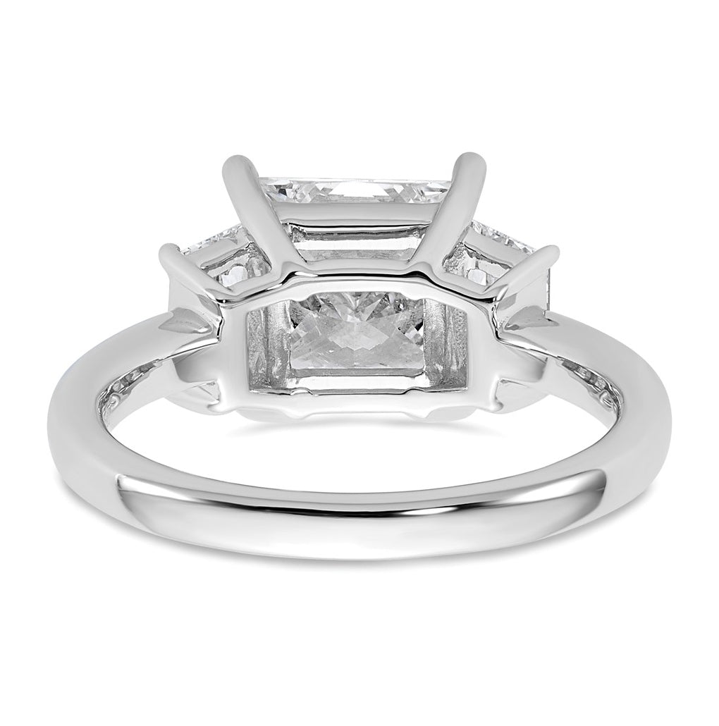 14k White Gold 3 1/3 carat Certified Lab Grown Diamond VS+ F+ Princess and Trapezoid Complete Three Stone Engagement Ring