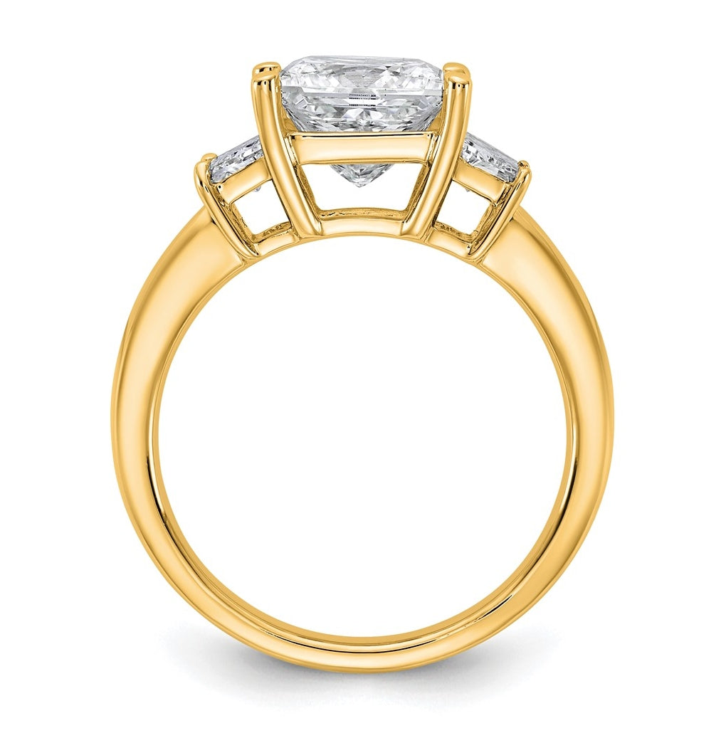 14k Yellow Gold 3 1/3 carat Certified Lab Grown Diamond VS+ F+ Princess and Trapezoid Complete Three Stone Engagement Ring