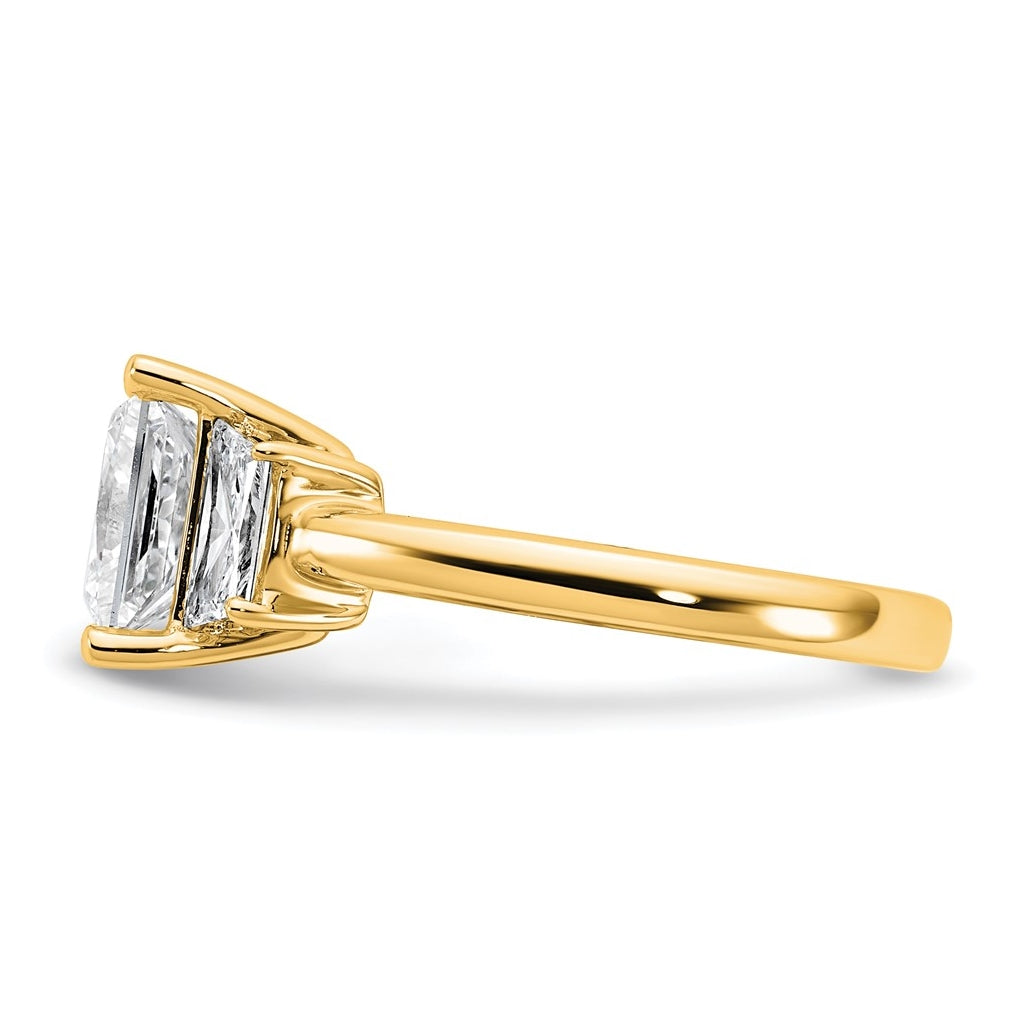 14k Yellow Gold 3 1/3 carat Certified Lab Grown Diamond VS+ F+ Princess and Trapezoid Complete Three Stone Engagement Ring
