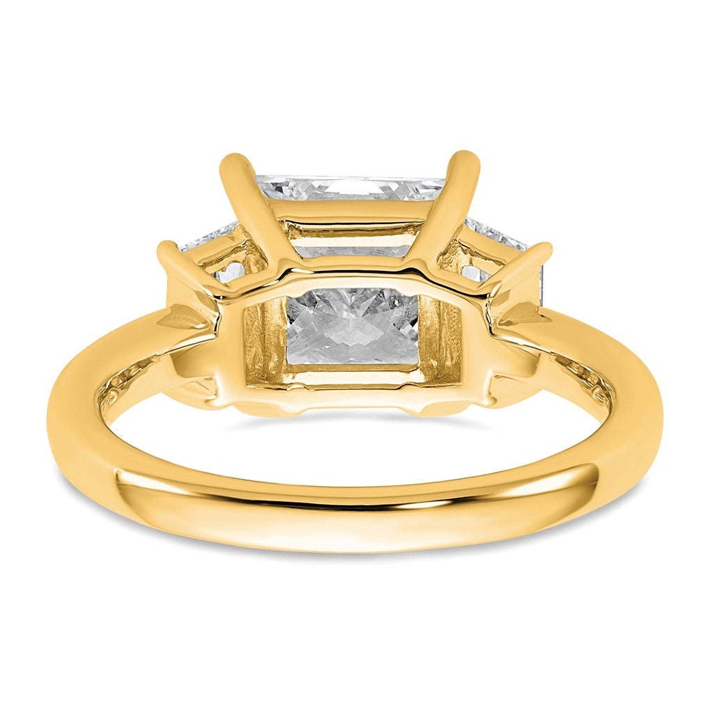 14k Yellow Gold 3 1/3 carat Certified Lab Grown Diamond VS+ F+ Princess and Trapezoid Complete Three Stone Engagement Ring