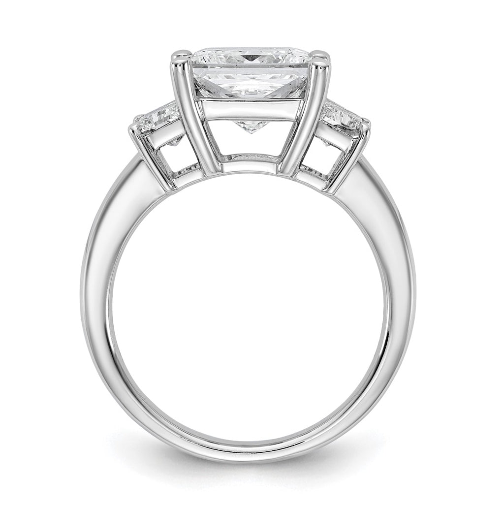 14k White Gold 4 carat Certified Lab Grown Diamond VS+ F+ Princess and Trapezoid Complete Three Stone Engagement Ring