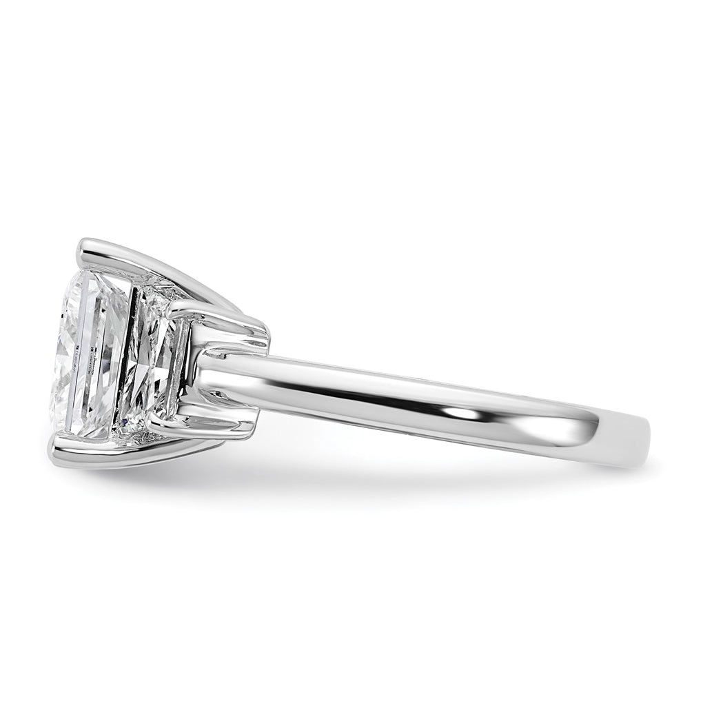 14k White Gold 4 carat Certified Lab Grown Diamond VS+ F+ Princess and Trapezoid Complete Three Stone Engagement Ring