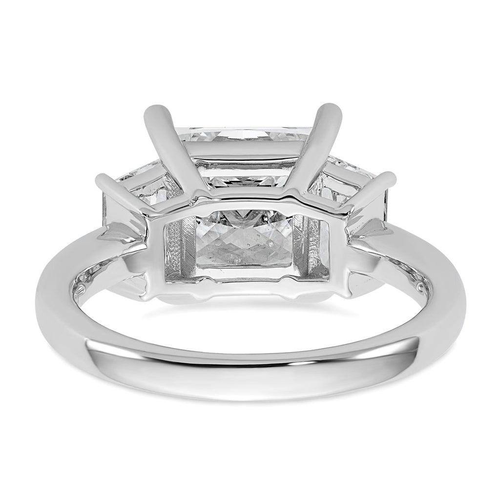 14k White Gold 4 carat Certified Lab Grown Diamond VS+ F+ Princess and Trapezoid Complete Three Stone Engagement Ring