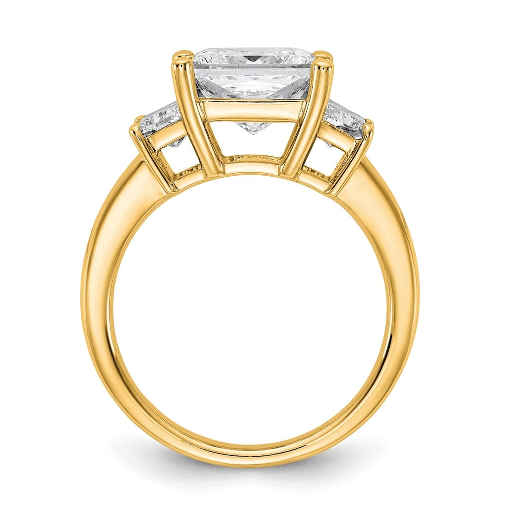 14k Yellow Gold 4 carat Certified Lab Grown Diamond VS+ F+ Princess and Trapezoid Complete Three Stone Engagement Ring
