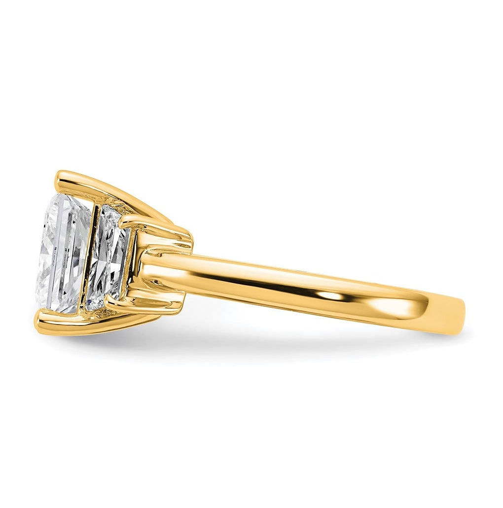 14k Yellow Gold 4 carat Certified Lab Grown Diamond VS+ F+ Princess and Trapezoid Complete Three Stone Engagement Ring