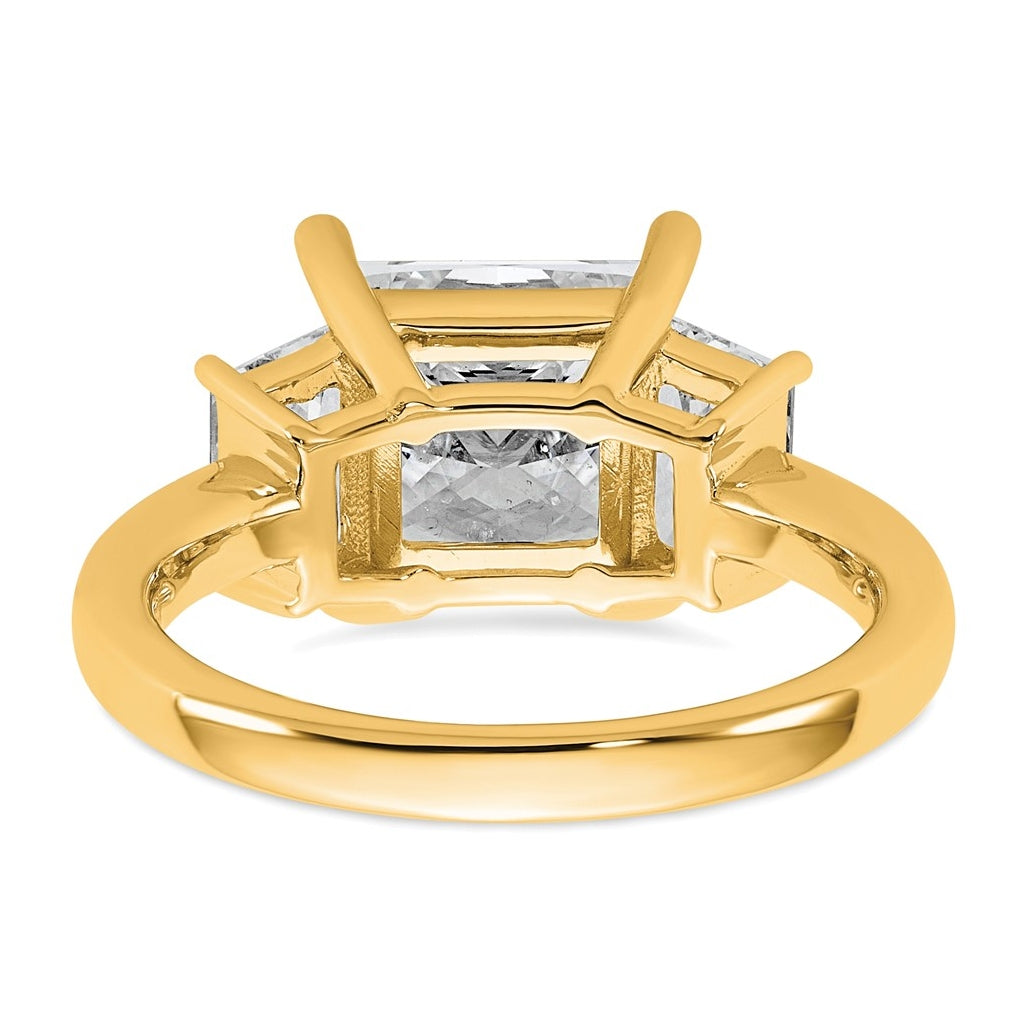 14k Yellow Gold 4 carat Certified Lab Grown Diamond VS+ F+ Princess and Trapezoid Complete Three Stone Engagement Ring