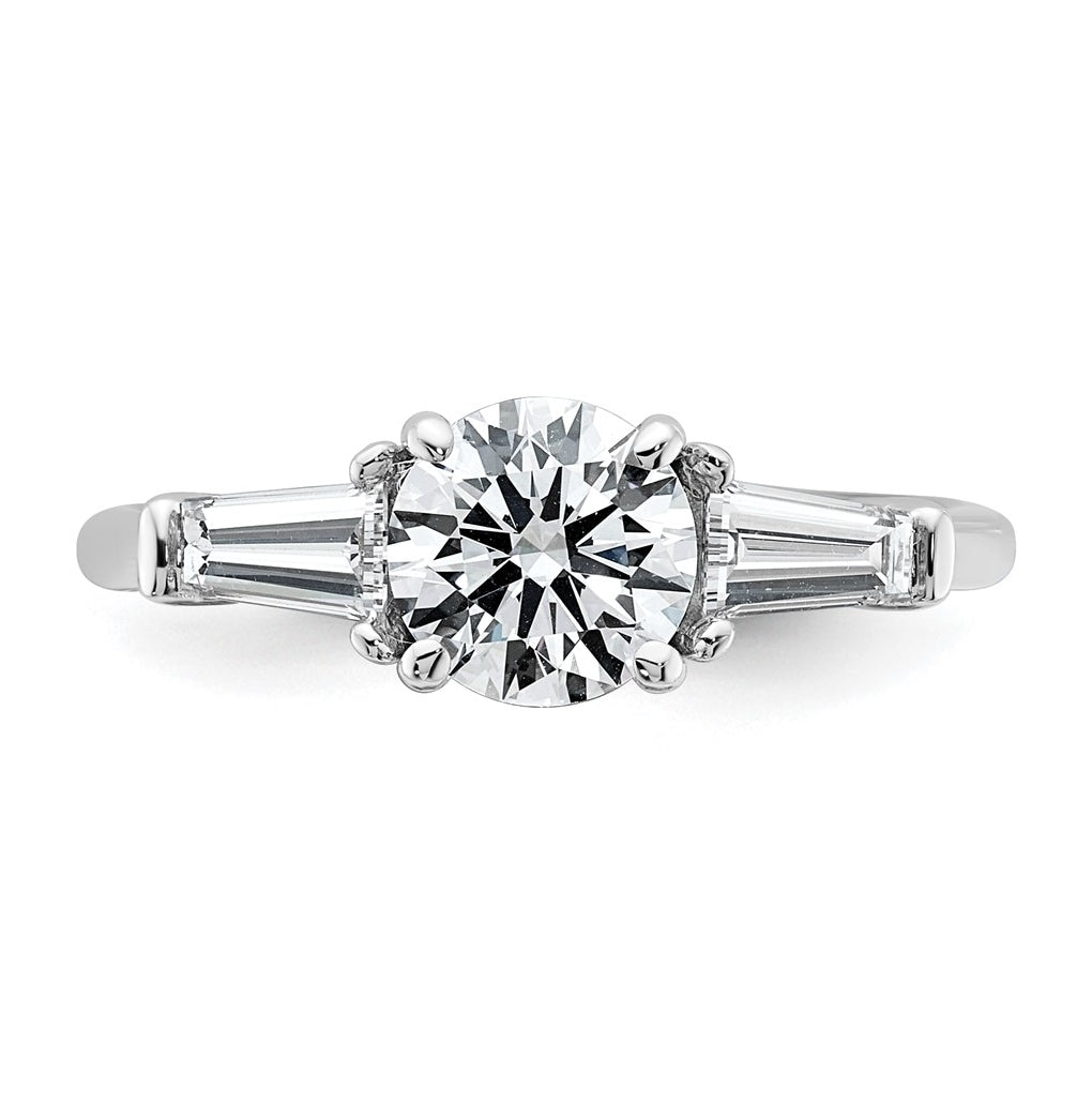 14K Yellow Or White Gold Certified Lab Grown Diamond VS+ F+ Round and Tapered Baguette Complete Three Stone Engagement Ring