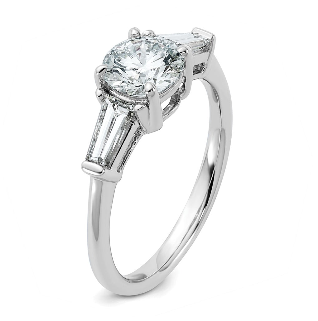 14K Yellow Or White Gold Certified Lab Grown Diamond VS+ F+ Round and Tapered Baguette Complete Three Stone Engagement Ring