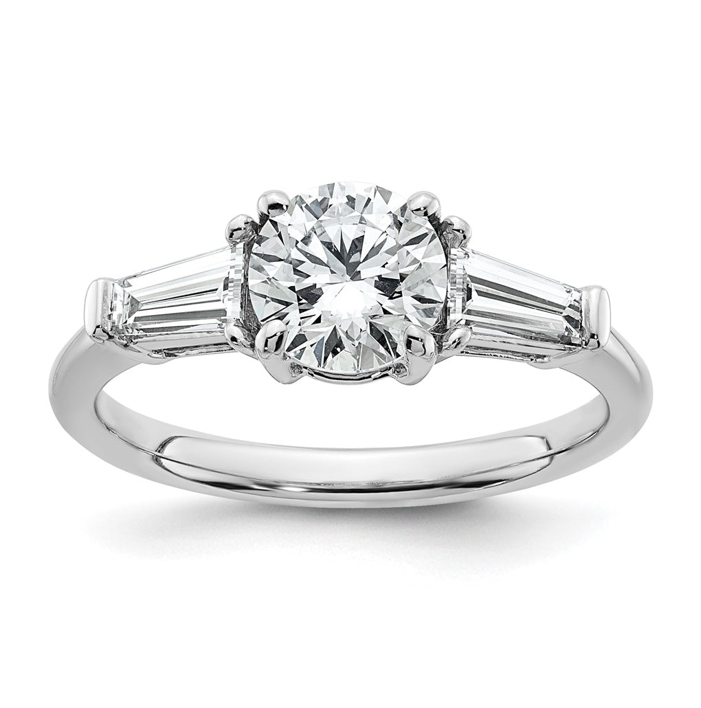 14K Yellow Or White Gold Certified Lab Grown Diamond VS+ F+ Round and Tapered Baguette Complete Three Stone Engagement Ring