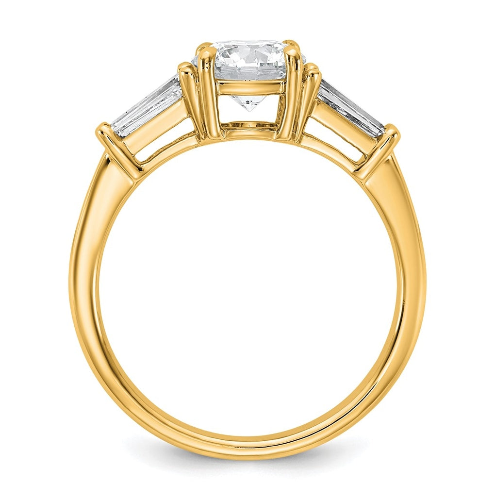 14K Yellow Or White Gold Certified Lab Grown Diamond VS+ F+ Round and Tapered Baguette Complete Three Stone Engagement Ring