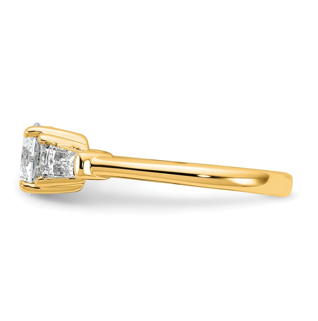 14K Yellow Or White Gold Lab Grown Diamond VS+ F+ Round and Tapered Baguette Complete Three Stone Engagement Ring
